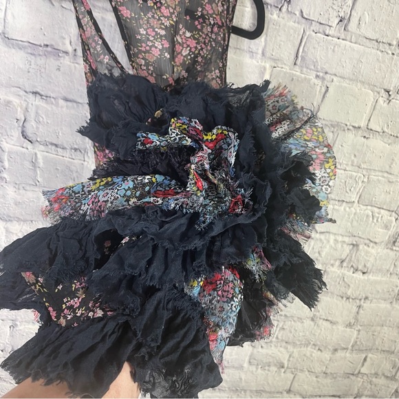 Free People Avery Slip Dress Sheer Floral Distressed Ruffle Hem Petticoat Dress - Picture 11 of 12